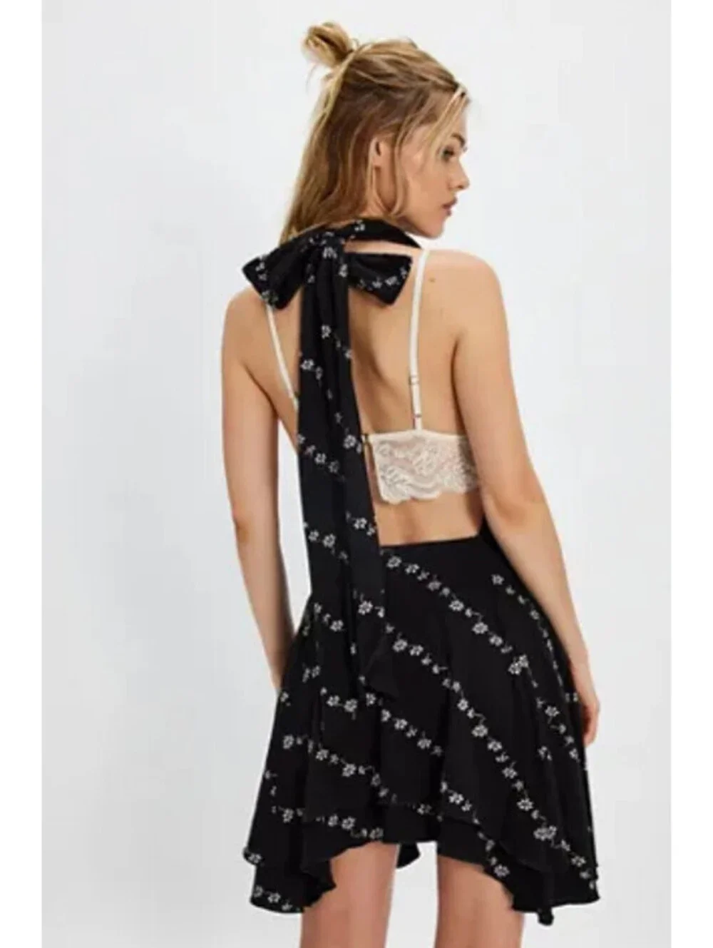 Free People Electric Days Printed Mini Dress black  White Floral XS NWT